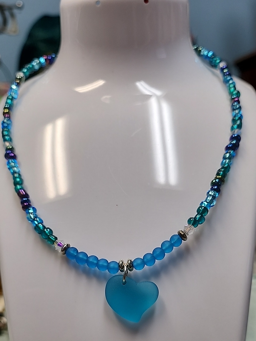 Blue Heart Beaded Necklace!